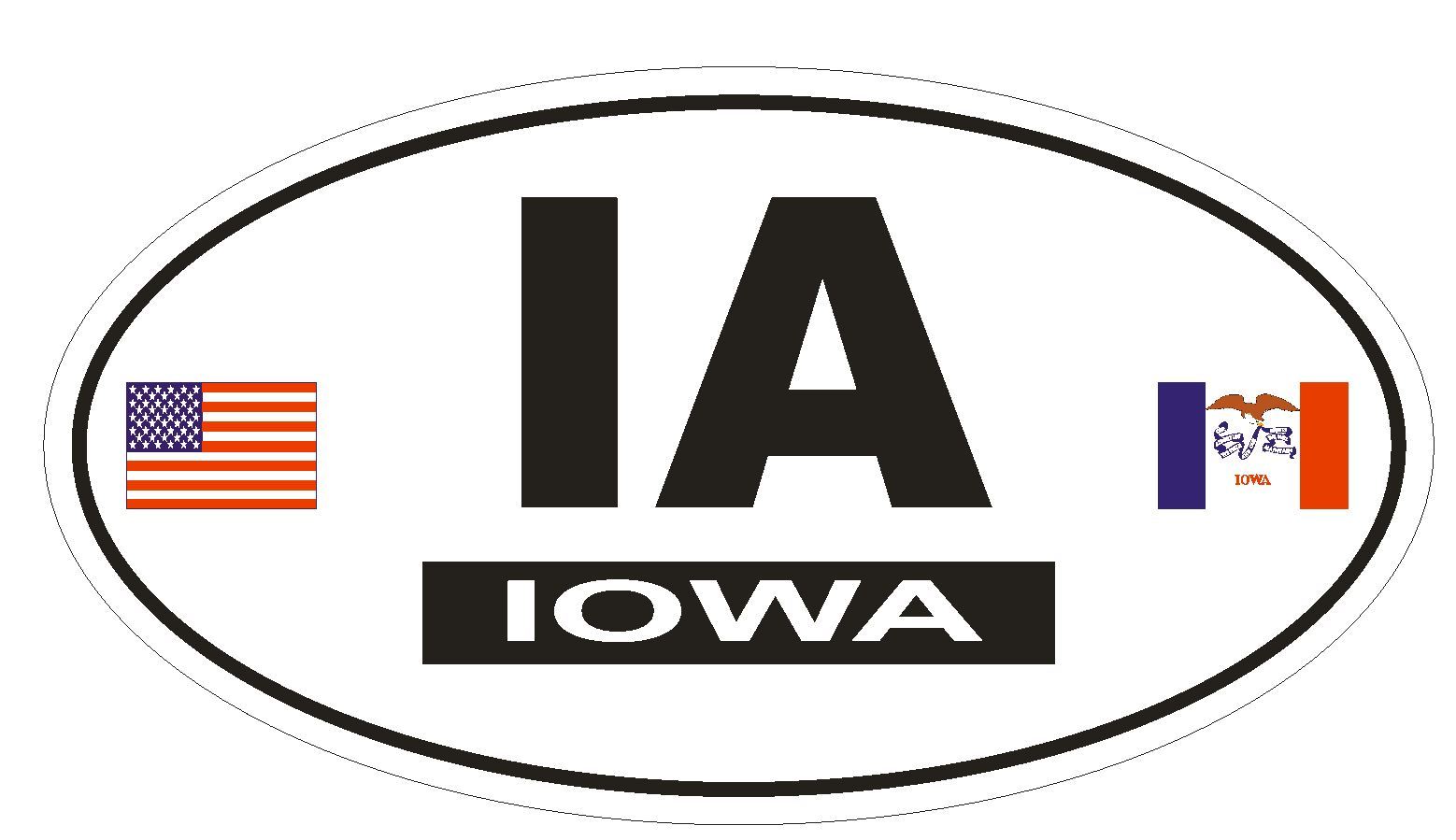IA Iowa Oval Bumper Sticker or Helmet Sticker D799 Euro Oval with Flags