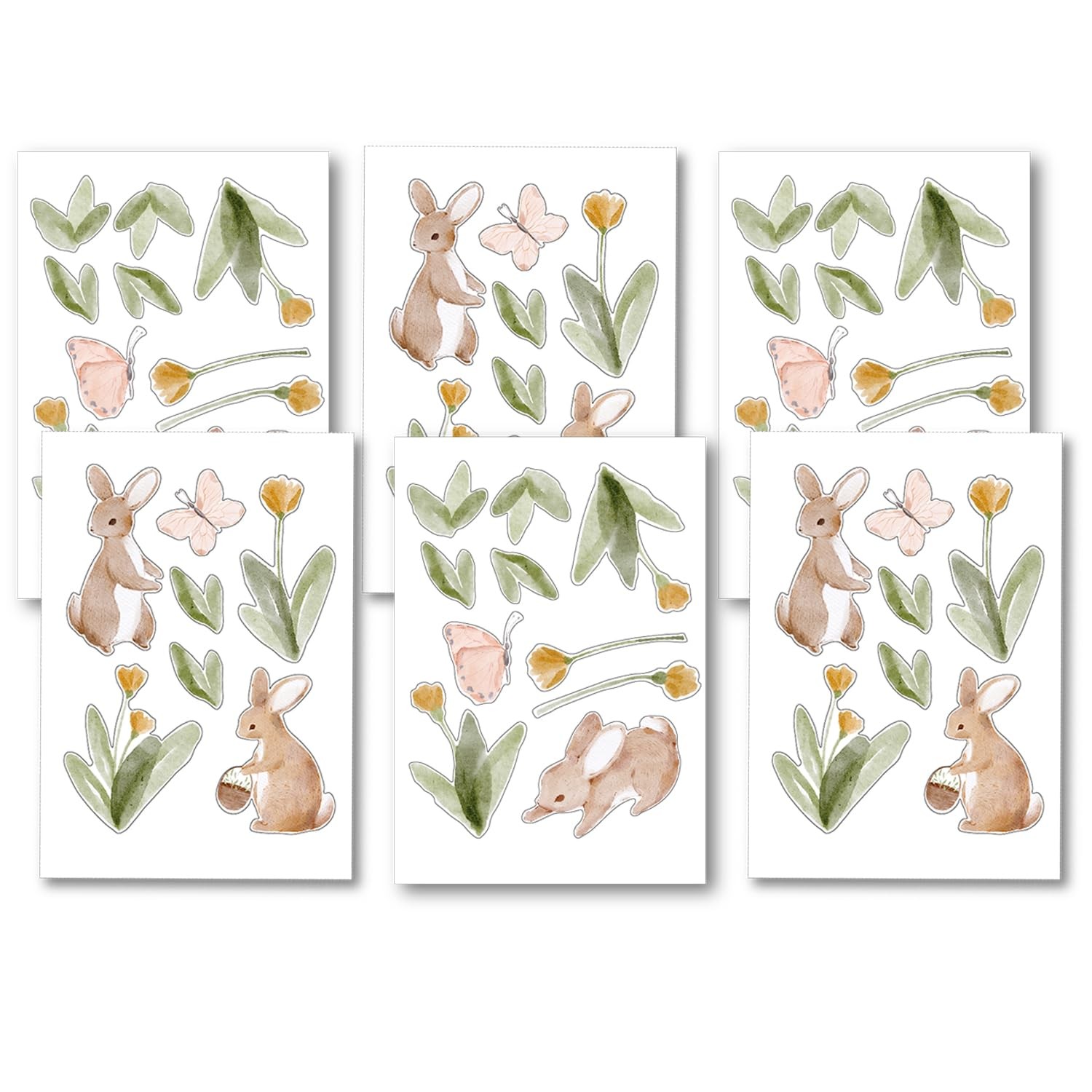 Summertime Cute Bunnies and Flowers Nursery Wall Decal, Peel and Stick Reusab…