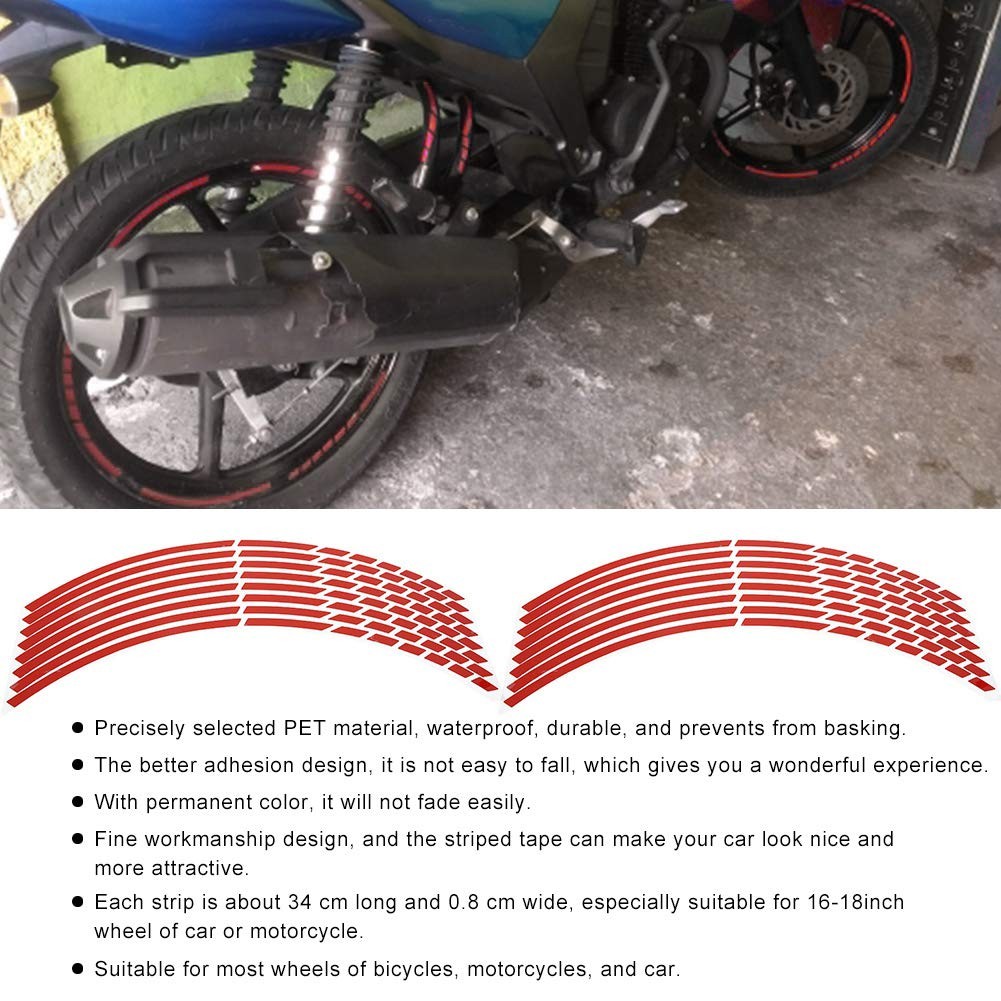 Reflective Wheel Rim Stripe Decal Red 16pcs 16-18inch Bike Motorcycle