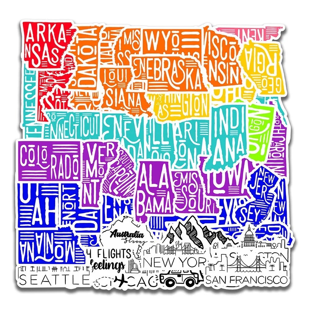 20 Random Travel Text Stickers US States Decals Hydro Laptop Yeti Free Shipping!