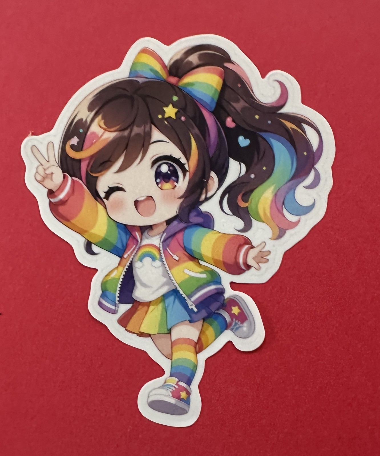 3 inch Cute Rainbow Girl Sticker Kawaii Pride Character Vinyl Decal Cartoon