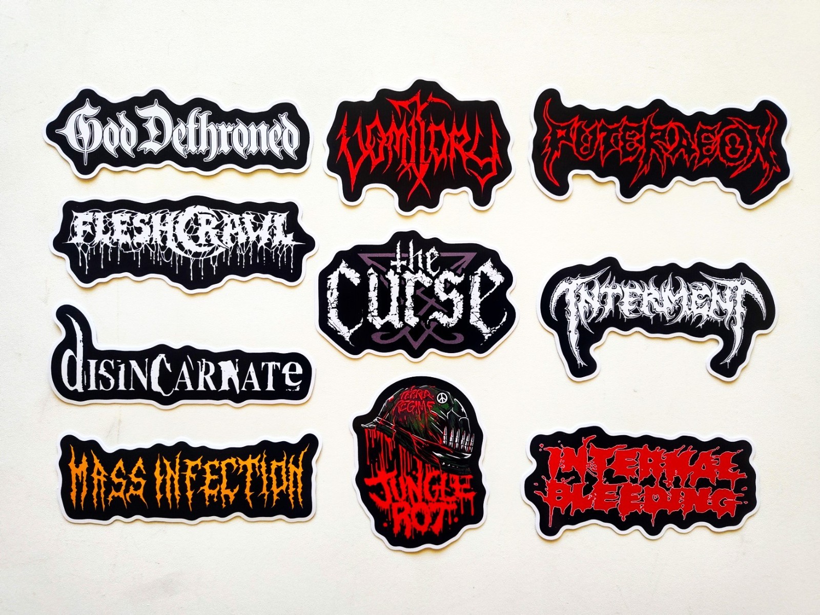 Death Metal Sticker Pack (10) Set 14 Fleshcrawl Curse Jungle Rot God Dethroned