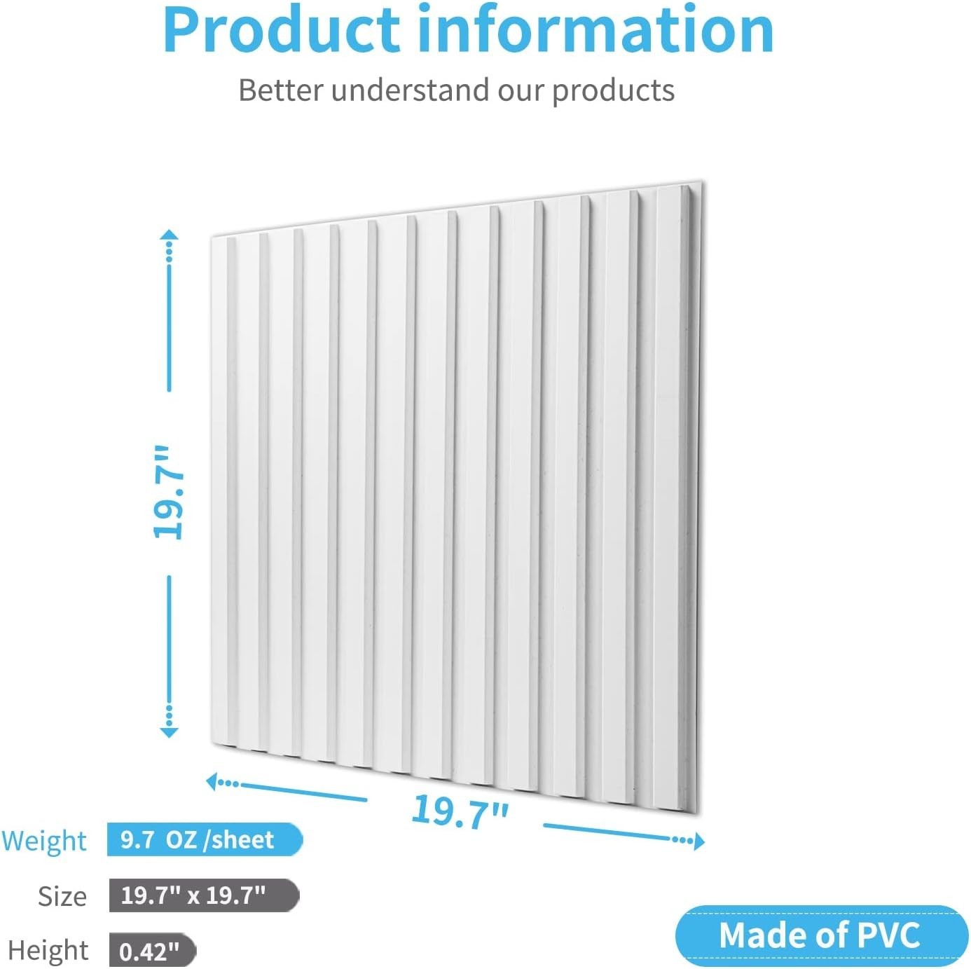 Elegant 3D Fluted Textured Wall Panel Kit – Pack of 12, 19.7 x 19.7 in., White