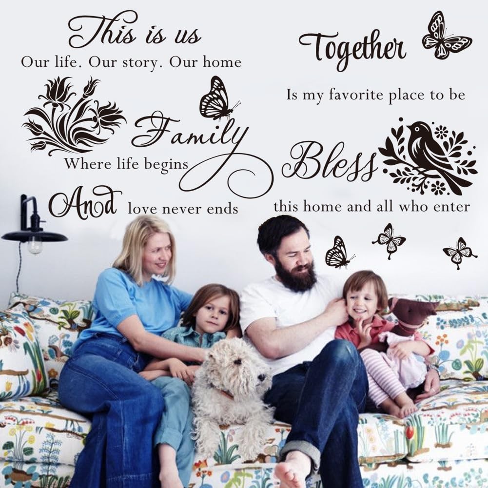 4 Pieces Inspirational Family Quotes Wall Decals This is Us Bless This Home W…