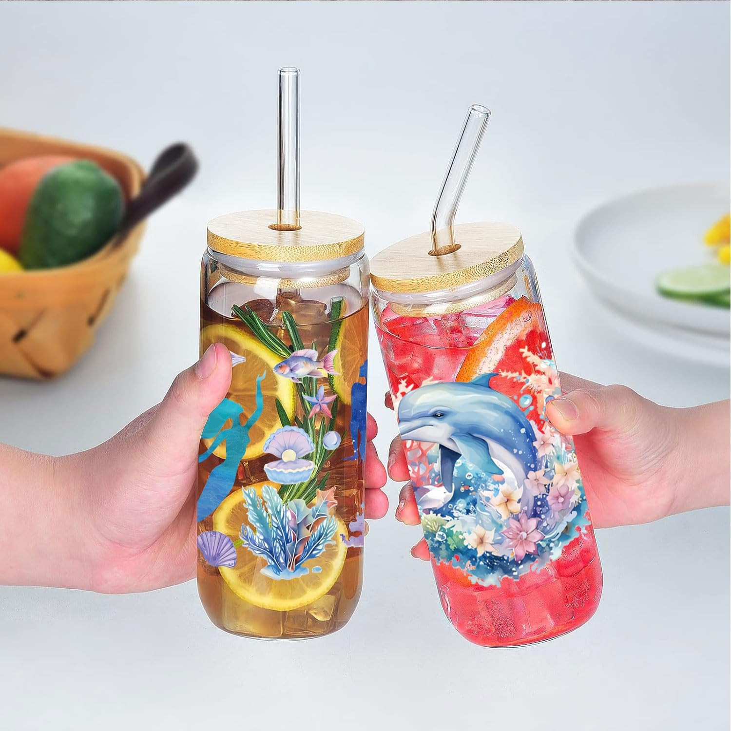 5Pcs Cartoon Animal UV DTF Transfer Stickers for Glass Cups, Waterproof Decals,