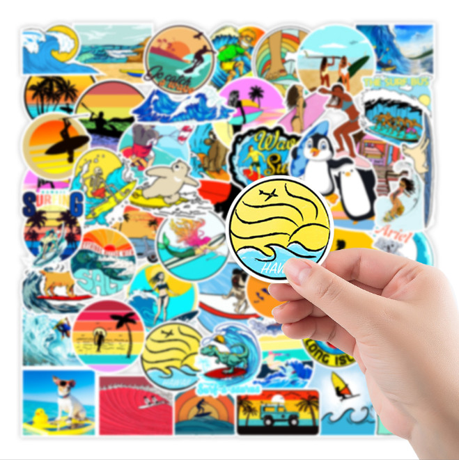 50 Pcs Stickers Summer Vacation Surfing Sports Beach Car Luggage Laptop Vinyl