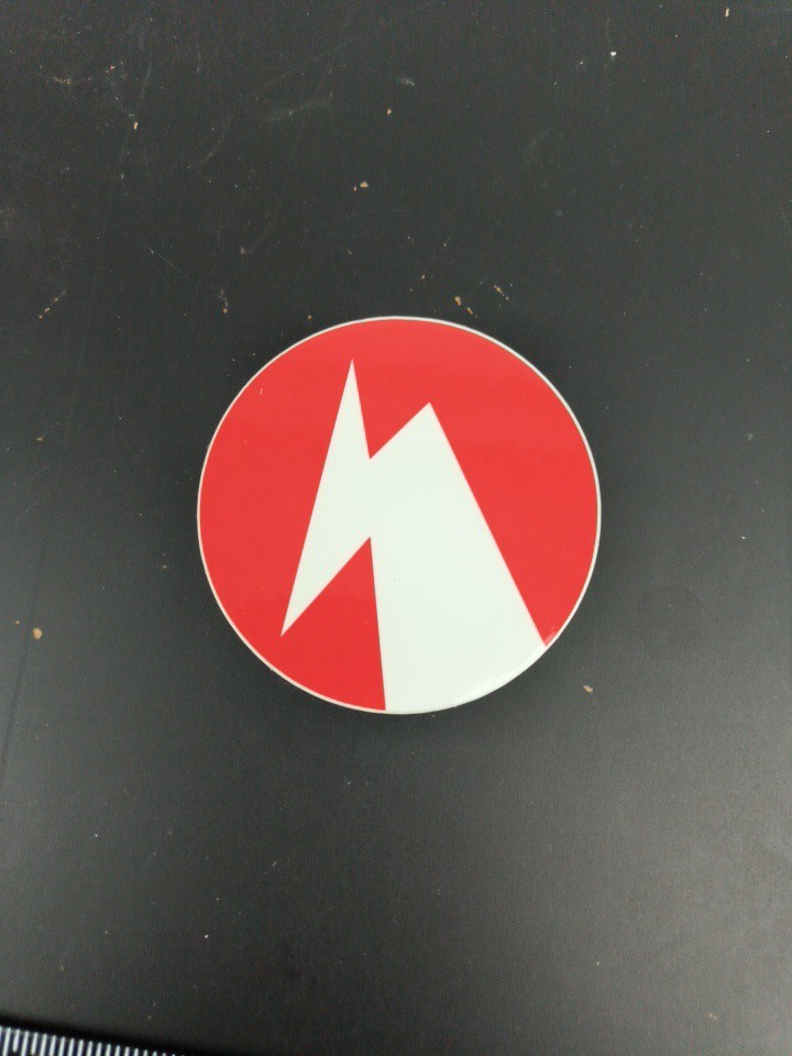 Unknown Lightning Bolt Decal Sticker White Bolt with Red Background Round 3 In