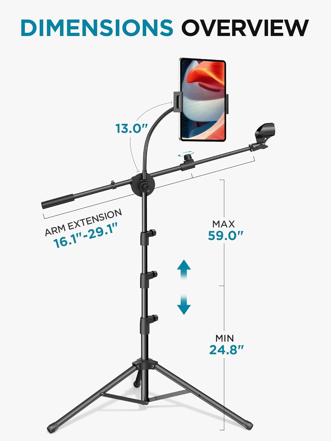 Mic Stand, 6 in 1 Microphone Stand Floor with Tablet Phone Holder Height Adjust
