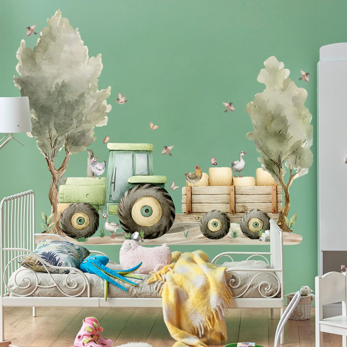 Farm Tractor Wall Decal,Farmhouse Animals Chickens, Ducks, Birds,Goose,Clouds…