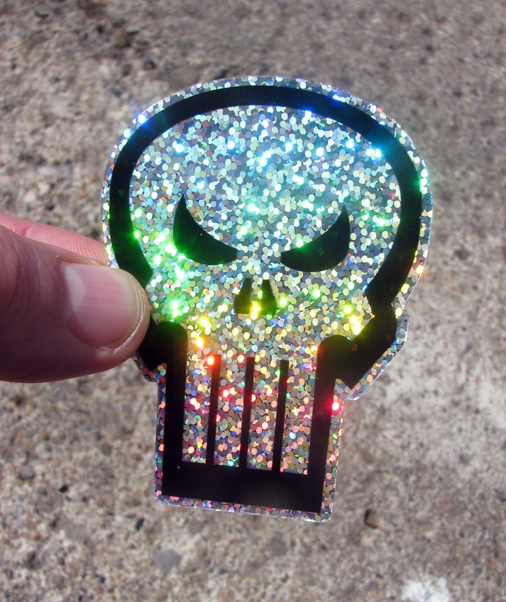 3" Punisher Skull Glitter Sticker 80s Marvel Car Laptop Comic Decal