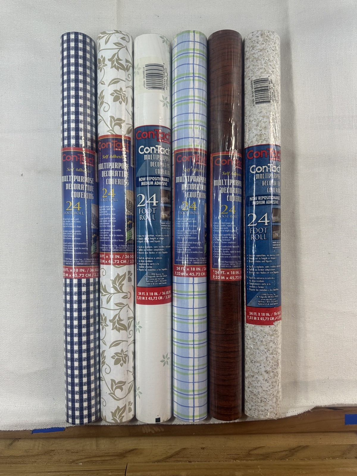 Lot of 6 Vintage Con-Tact Brand Self-Adhesive Shelf Liners 24ft Decorative Rolls