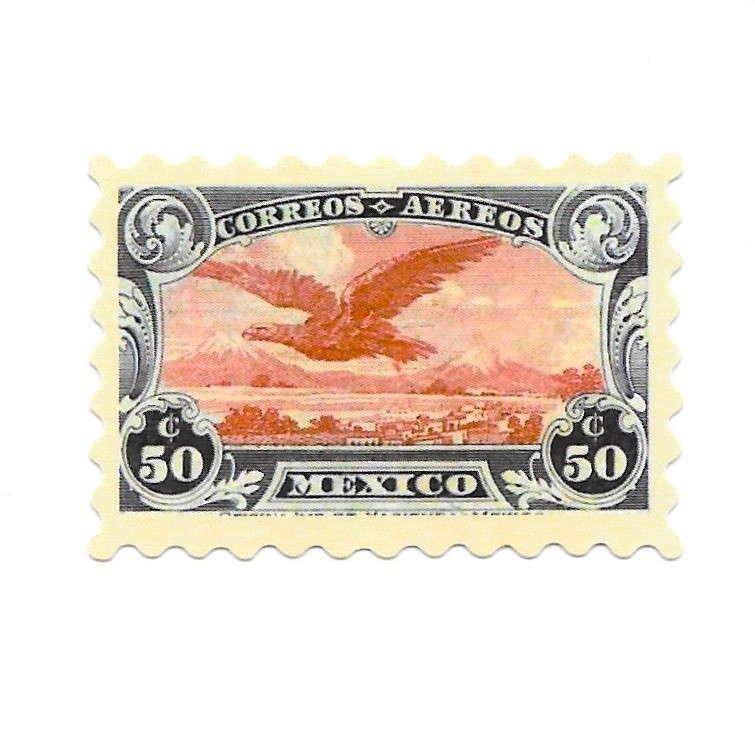 Vintage Mexico Air Mail Stamp Sticker 50c Eagle & Volcano Landscape Vinyl Decal