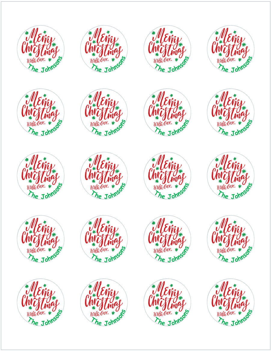 Personalized Merry Christmas round stickers 1.5 inches – Simple and Elegant *