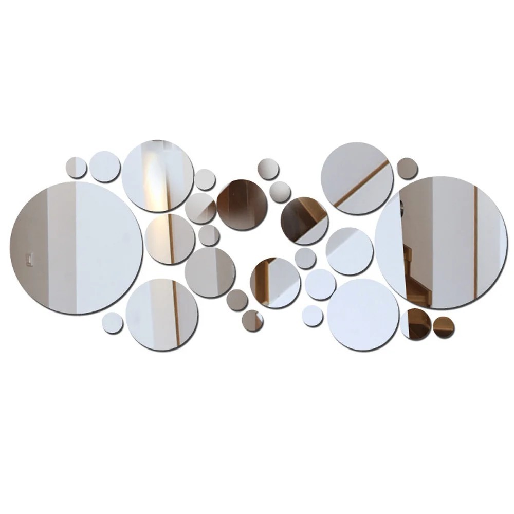 26 Pcs 3D Acrylic Mirror Wall Sticker Round Mirror Bedroom Stickers Decoration
