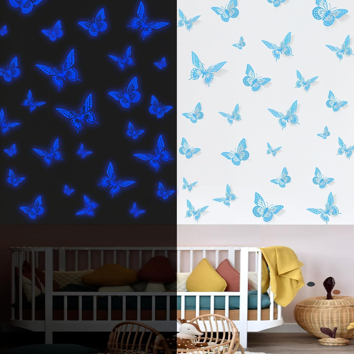 Glow in The Dark 3D Butterfly 24 Pcs 3 Sizes, Luminous Butterfly Stickers for…