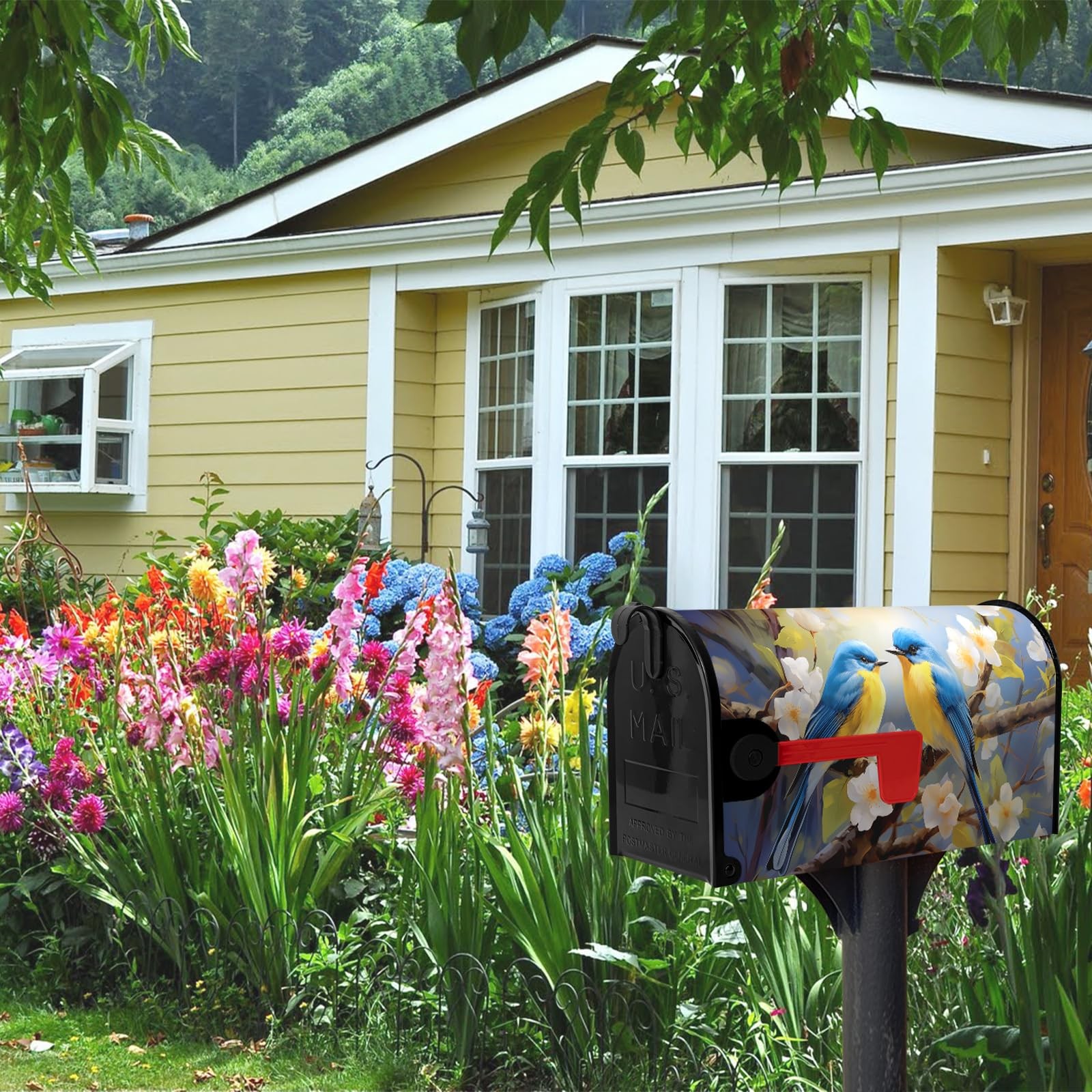 Dacawin Summer Bird Floral Mailbox Covers Magnetic 21x18inch, Bluebirds
