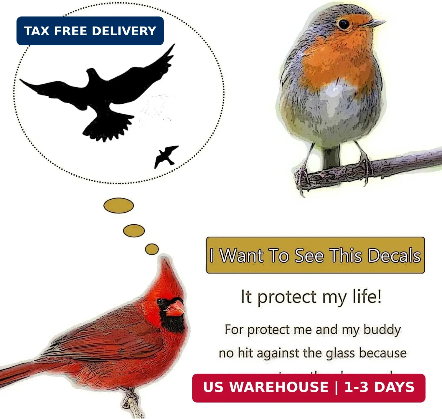 Anti-Collision Large Black Bird Shape Window Clings – Prevent Bird Strikes Save