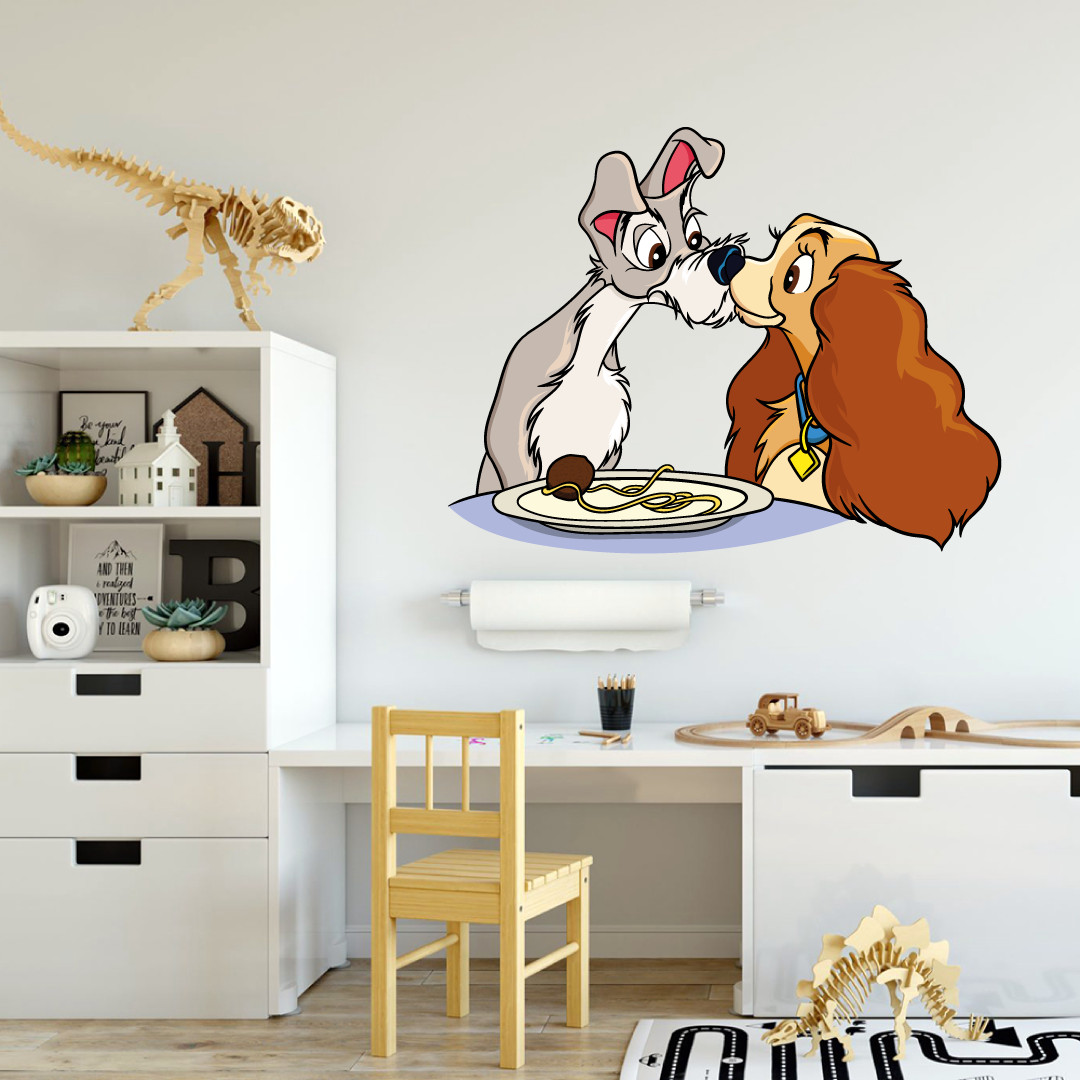 Home Nursery Room Art Dogs Kissing Decoration Lady & The Tramp Vinyl Wall Decal