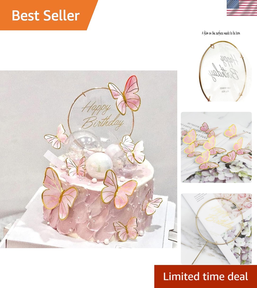 Elegant 11-Piece Gold Butterfly Cake Decor Set for Magical Girls' Celebrations