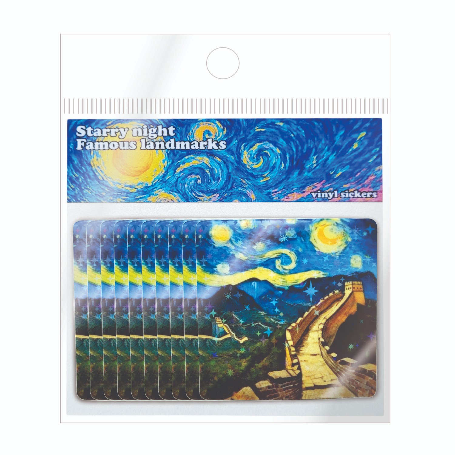 Starry Night at the Great wall of China Beijing Vinyl Stickers !! Van Gogh