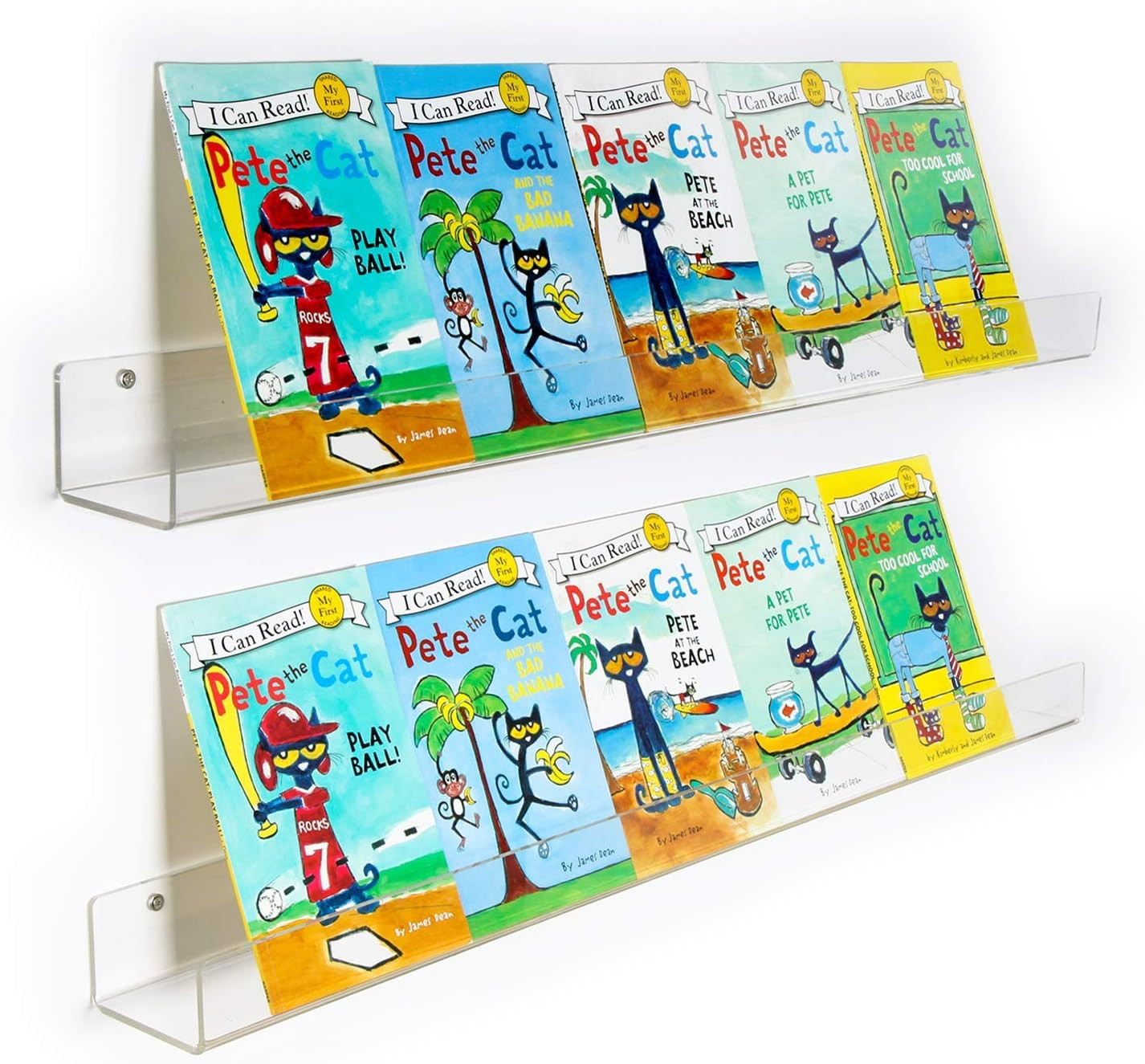 36-Inch Acrylic Floating Bookshelves for Kids, 2-Pack, Extra-Large Wall Shelves