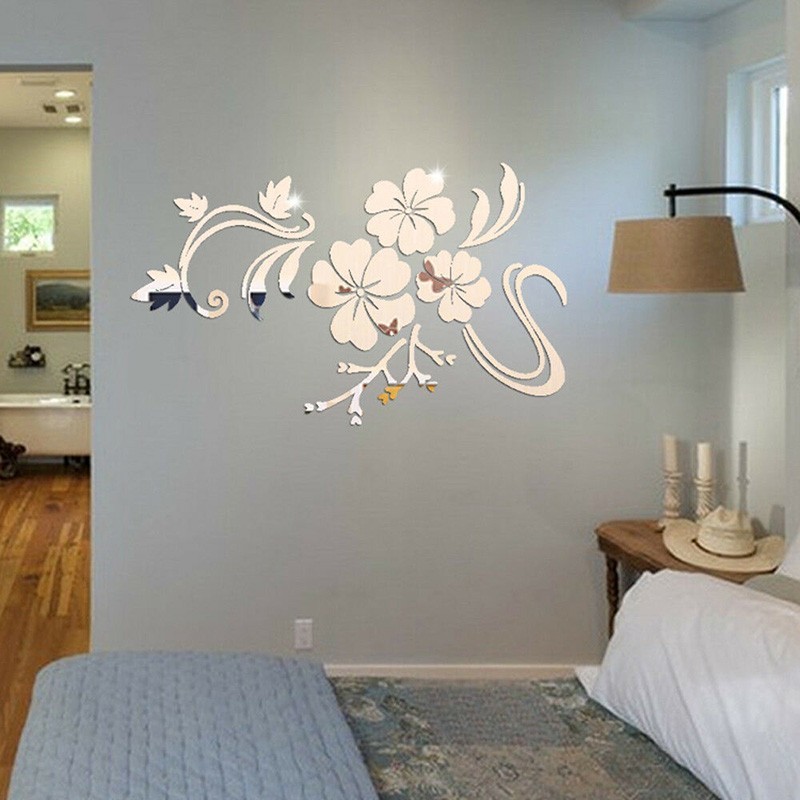1pc DIY 3D Mirror Wall Sticker Flower Shape Acrylic Removable Home Room Decor