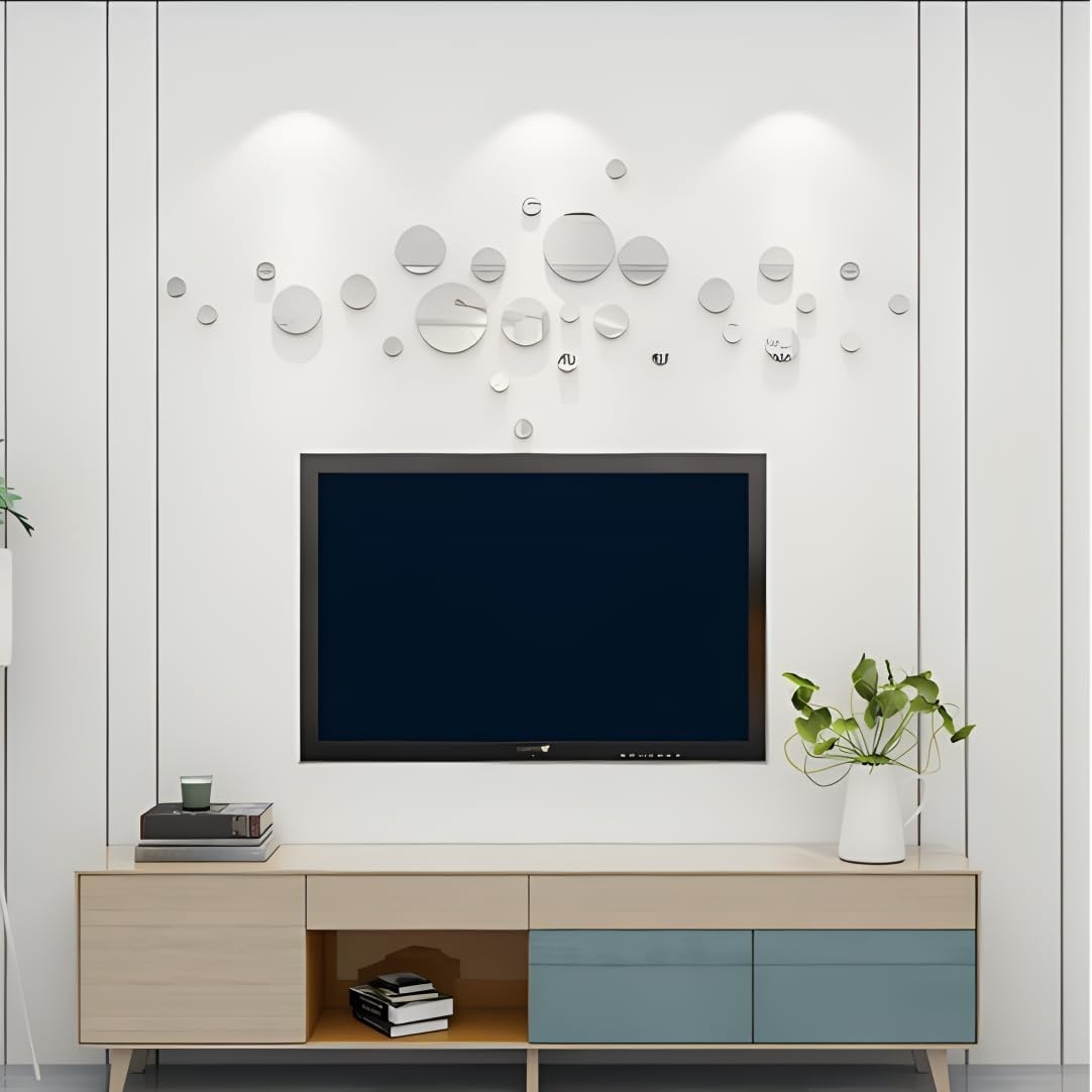 32PCS 3D Acrylic Mirror Wall Stickers Removable Peel & Stick Home Decor Silver