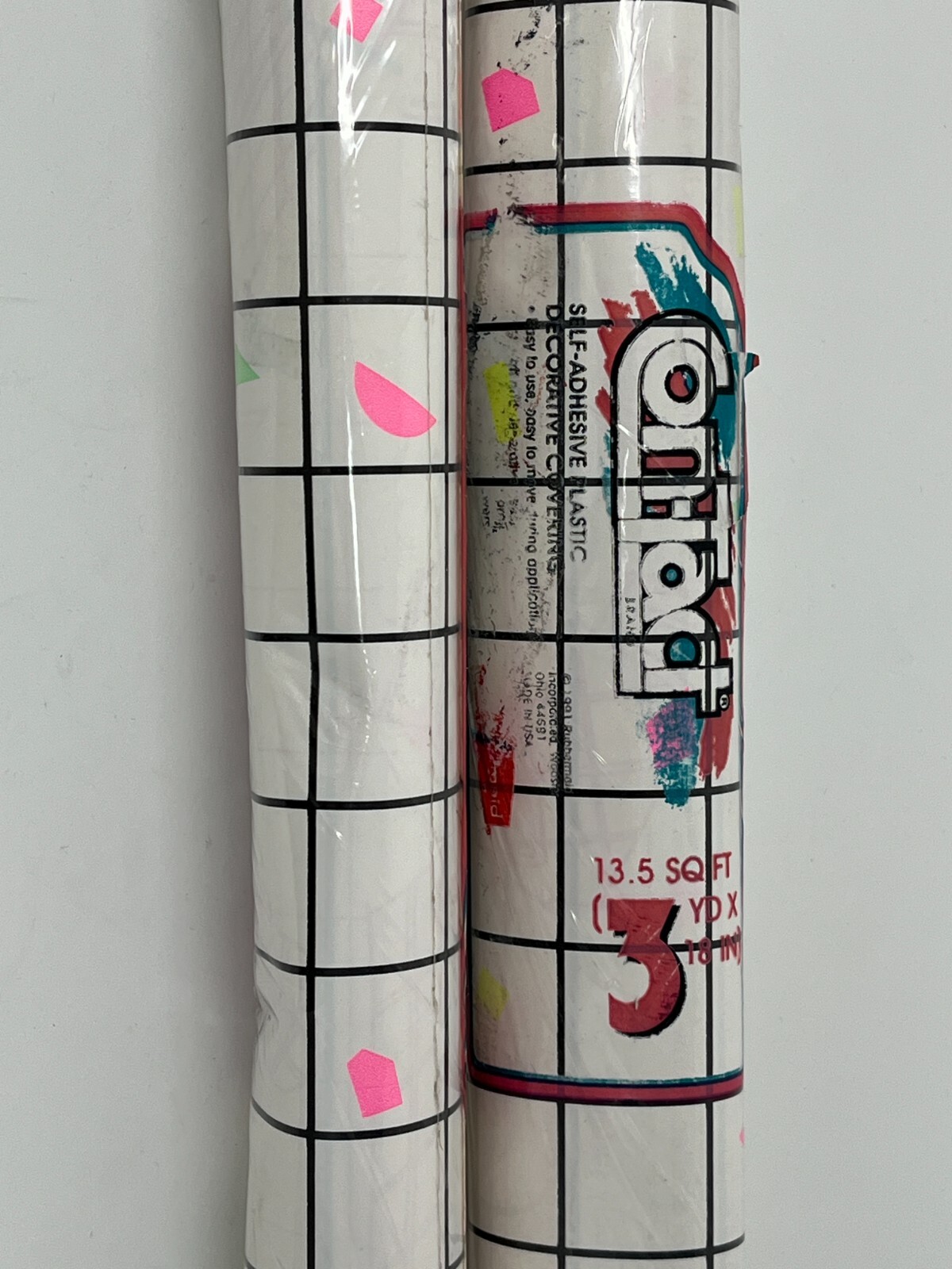 Vtg Con-tact Paper Self Adhesive Shelf Liner 80s Neon Geometric Grid Malibu 3yd