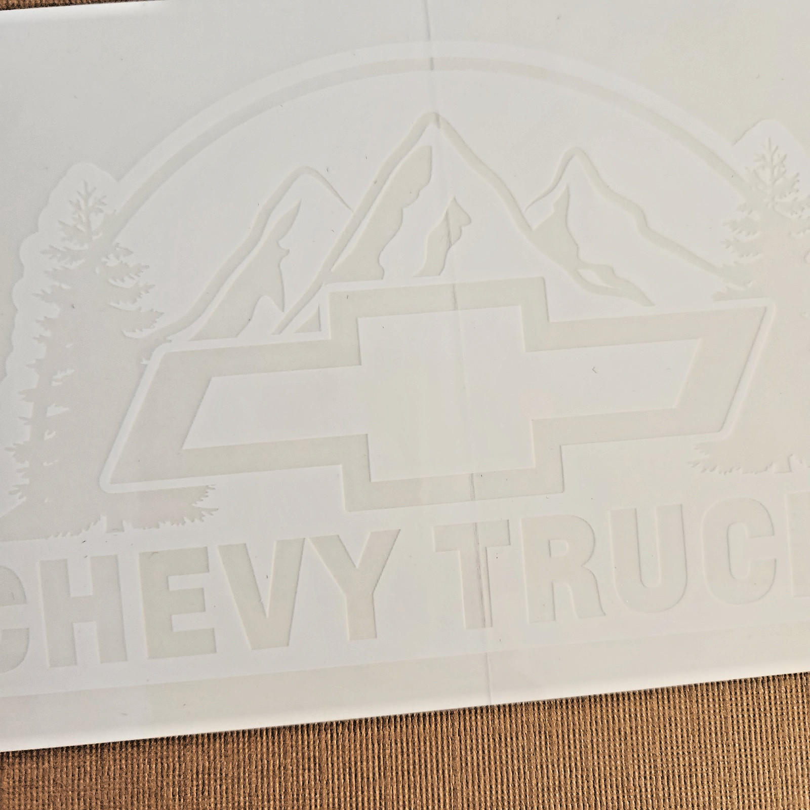 Chevy Truck Decal Sticker Bowtie Logo Mountains Window Graphic White 4×6" (B)