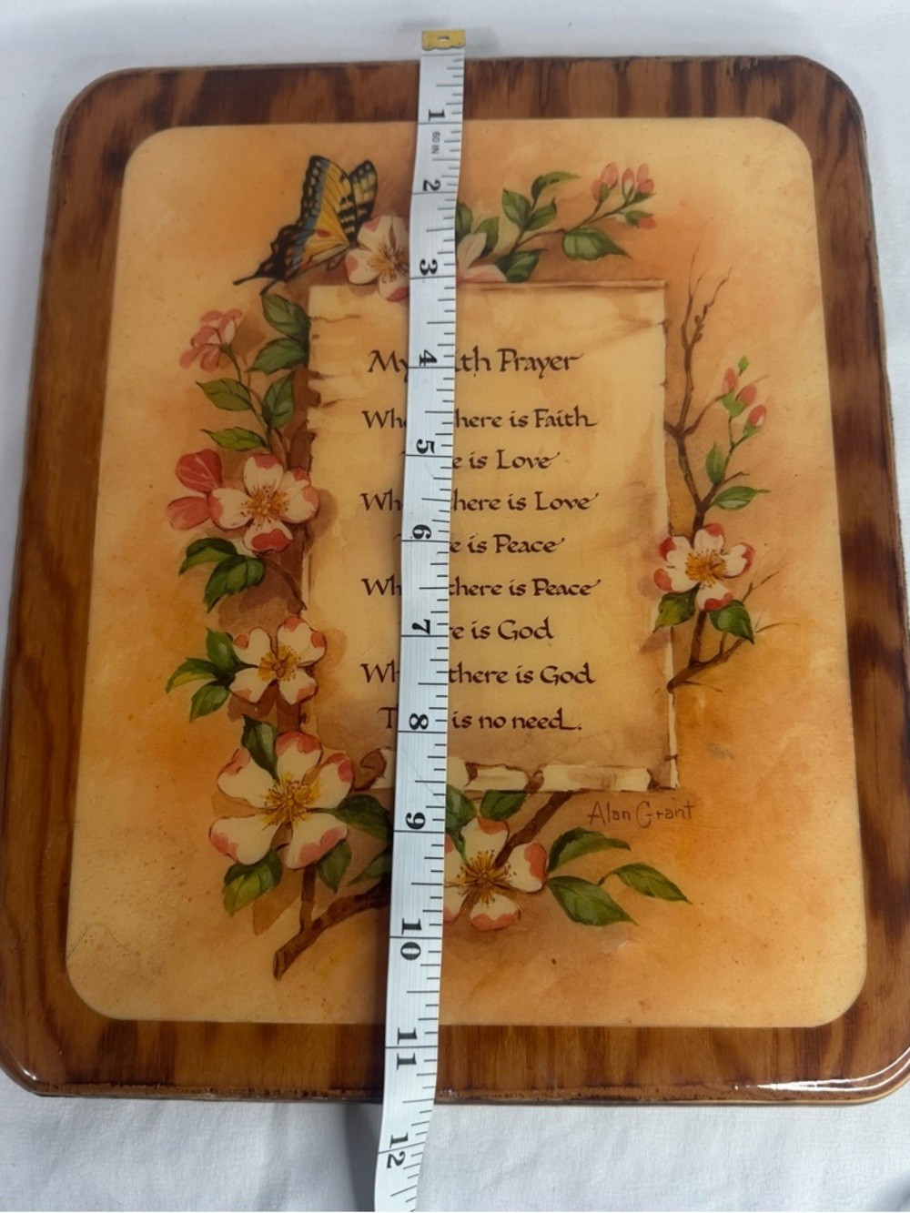 Vintage Wooden Wall Plaque “My Faith Prayer” Floral Butterfly Decor 9.5×11.5