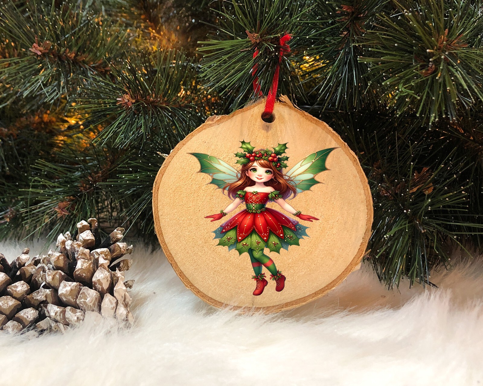 Christmas Holly Fairy UV DTF Transparent Sticker / Decal