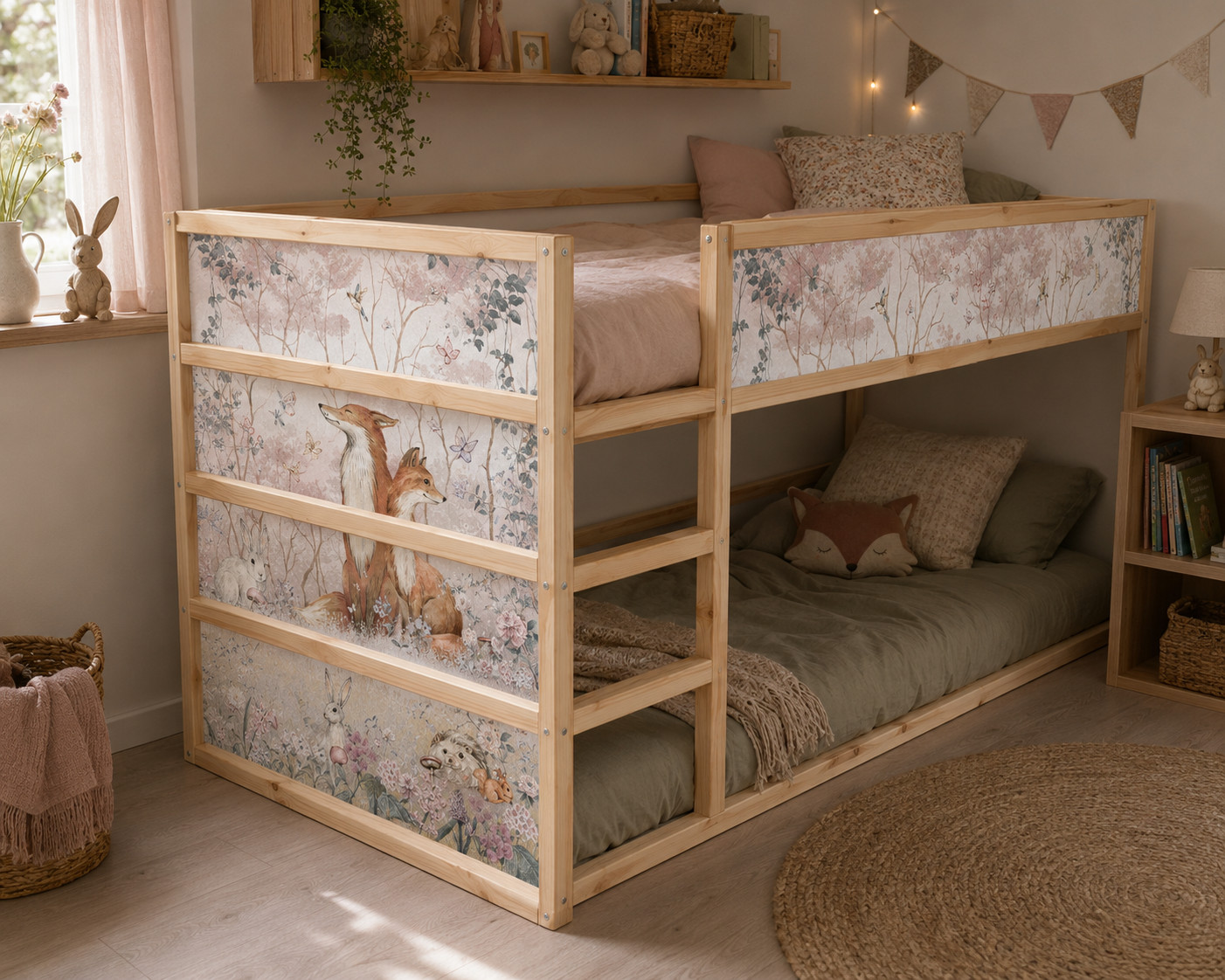 PFox Woodland IKEA KURA Bed Decals, Pastel Forest Vinyl Stickers, Peel and Stick