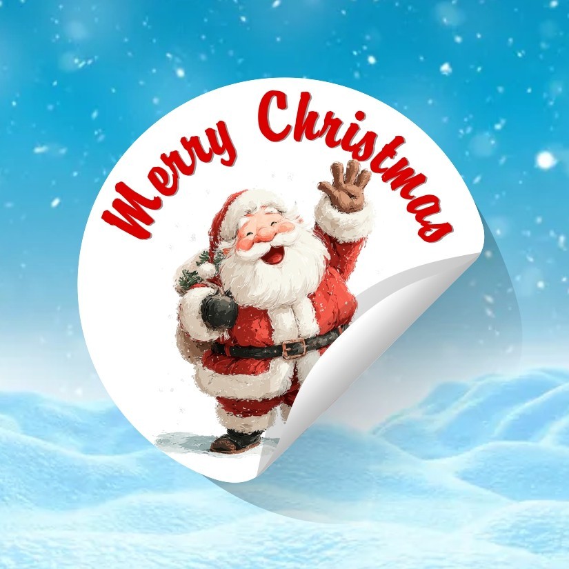 Santa Claus Merry Christmas Round Dot Stickers Set, 1.2" & 1.5"