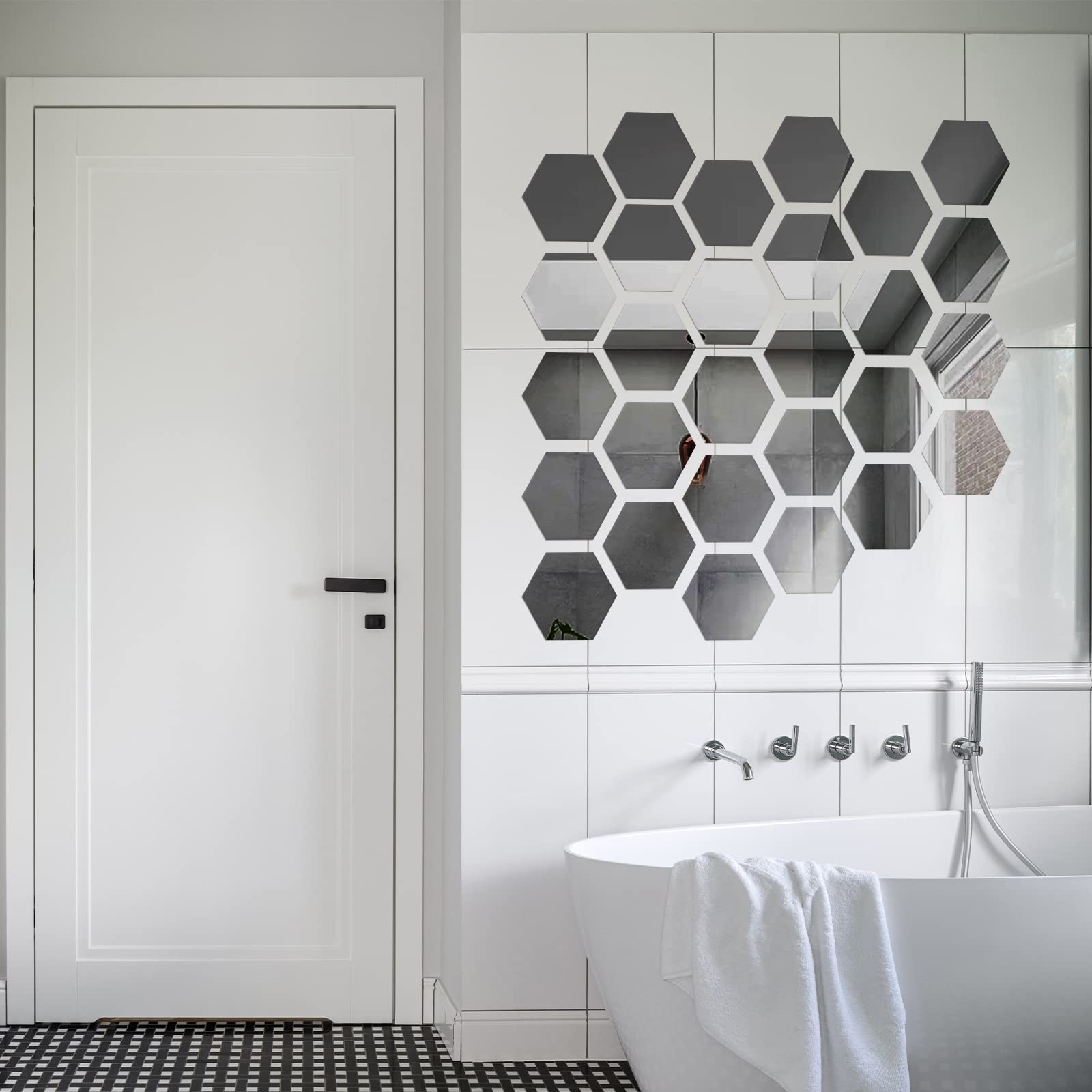 48 Piece Acrylic Hexagon Mirror Wall Stickers for DIY Home Decoration