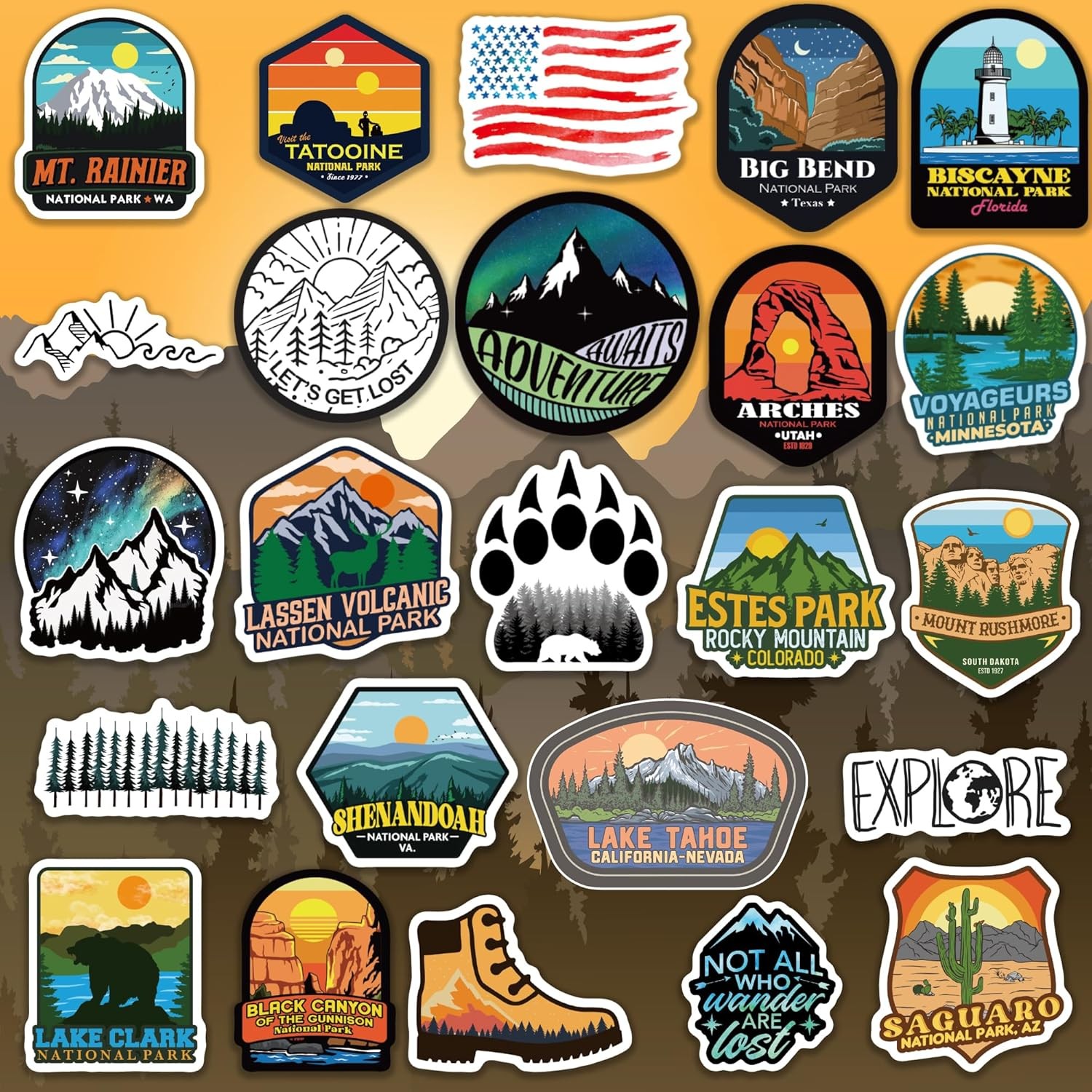156Pcs National Parks Vinyl Stickers Waterproof for Water Bottles Laptop Car