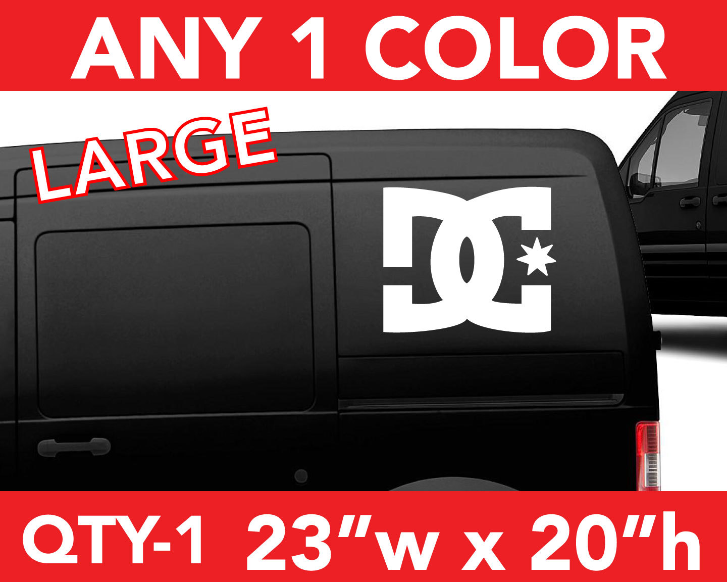 DC SHOES "DC" SOLID LARGE WALL AUTO DECAL STICKER 23"w x 20"h ANY 1 COLOR