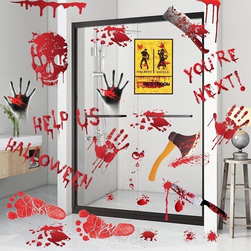Creepy Halloween Bloody Handprint Footprint Stickers Window Wall Decorations New