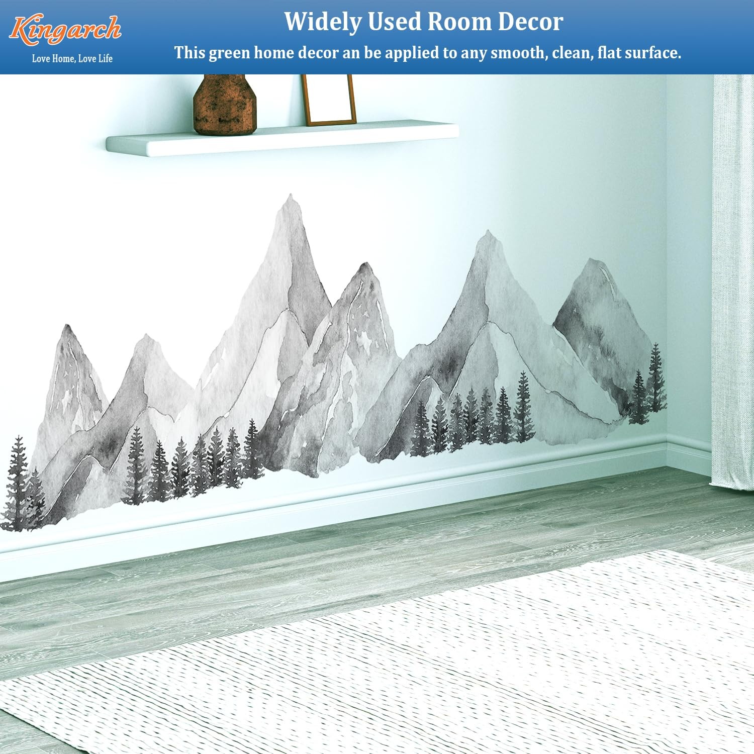 Large Mountain Wall Decals, Gray Pine Tree Peel and Stick Vinyl Wall Stickers…