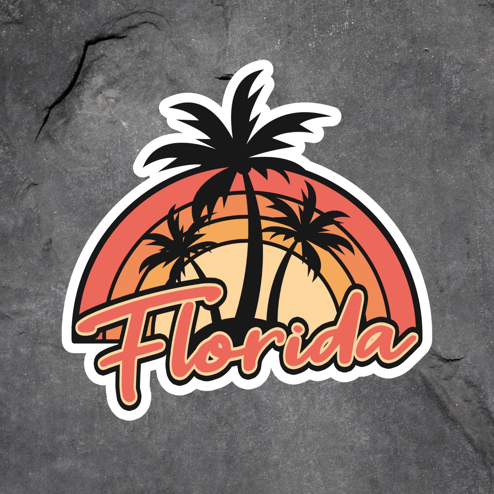 Florida Sticker Vinyl Decal Palm Trees Sunset Retro Beach Travel Design