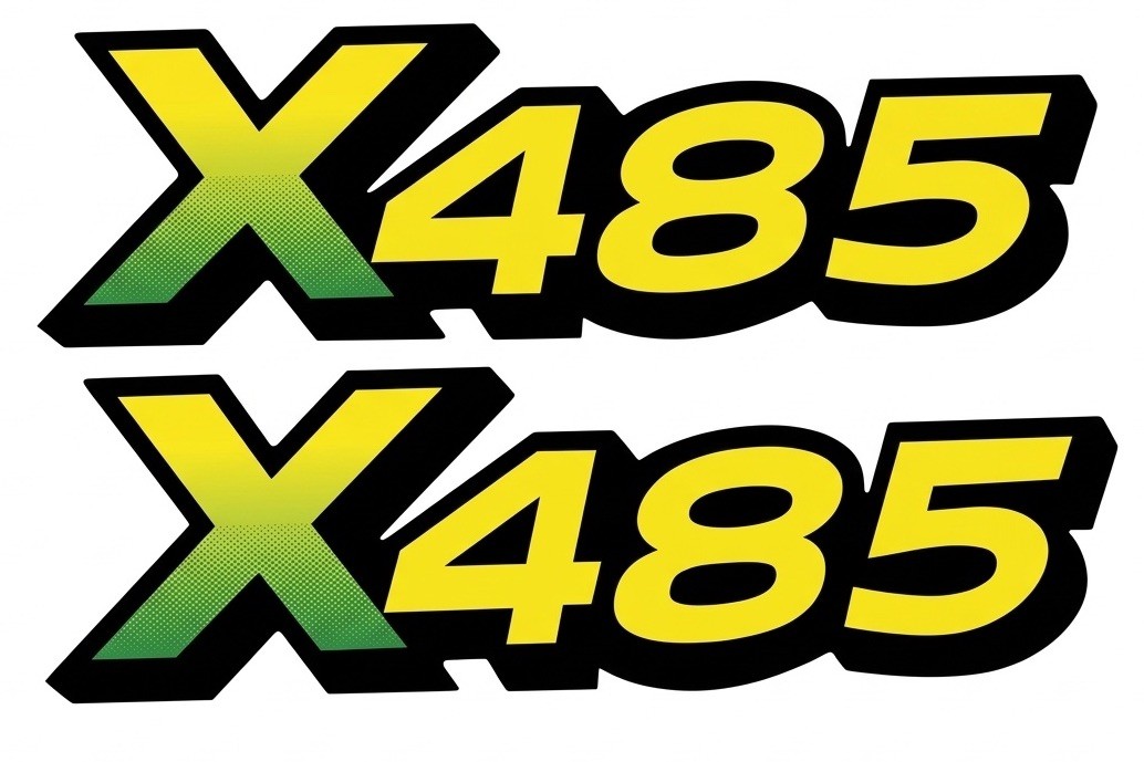 TWO X485 John Deere Decal Replacement Aftermarket Green Dotted Dots Yellow