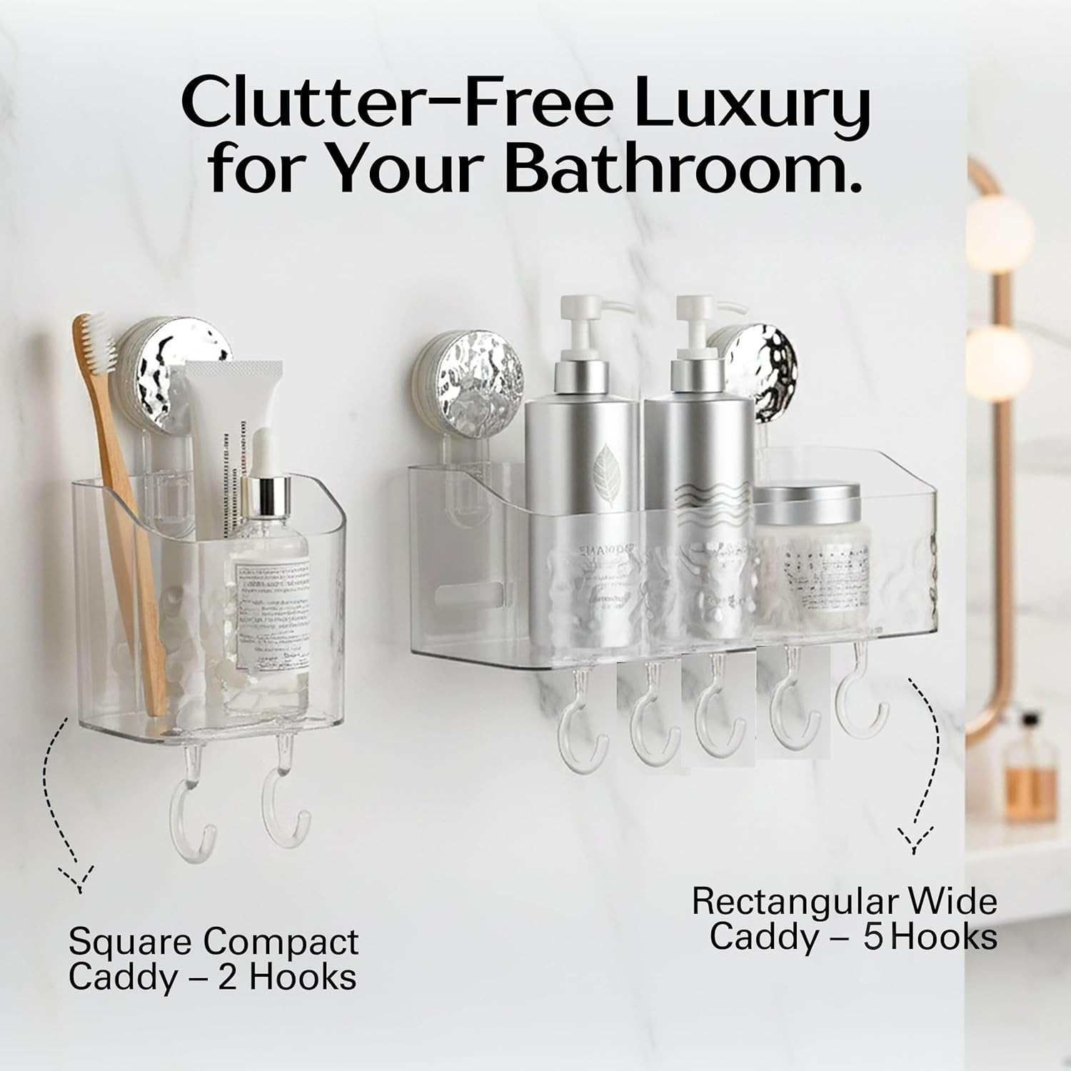 Suction Cup Shower Caddy for Bathroom & Shower, Drill-Free Toothpaste, and Razor