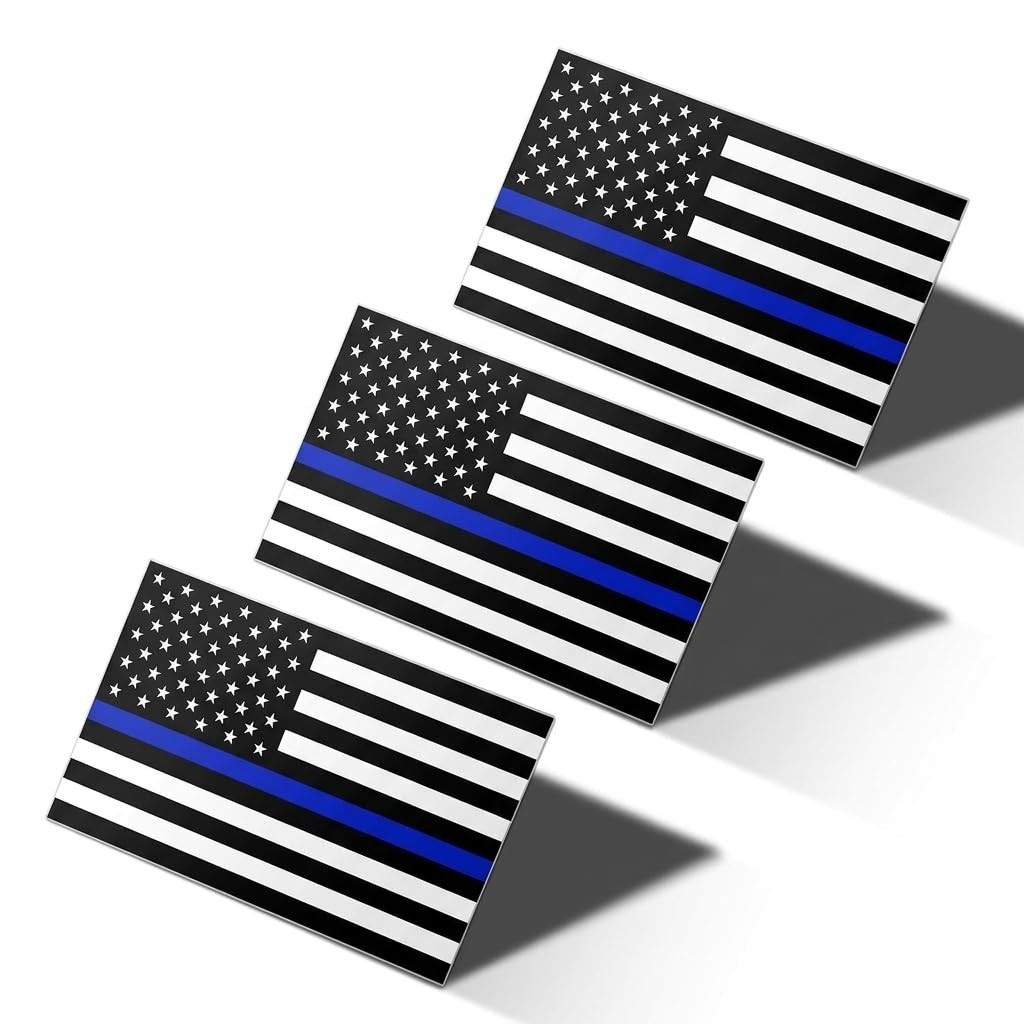3PC Reflective Thin Blue Line Decal 5×3 Inches American Flag Thin Blue Line…
