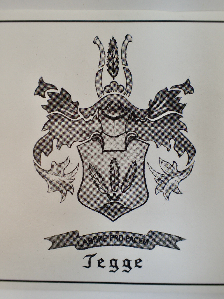 (200) TEGGE Black & White Family Crest Coat Of Arms Stickers Decals 3 1/2" x 3"
