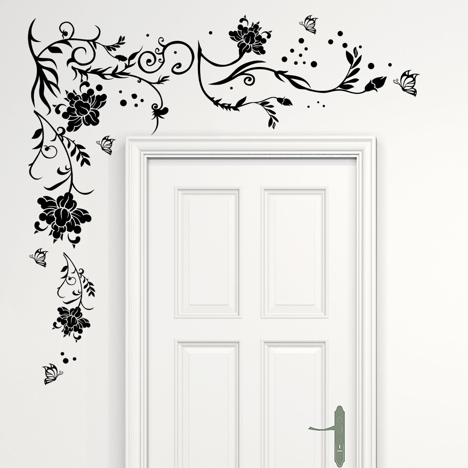 Supzone Flowers Vine Wall Decals Black Flower Wall Stickers Butterfly Floral …