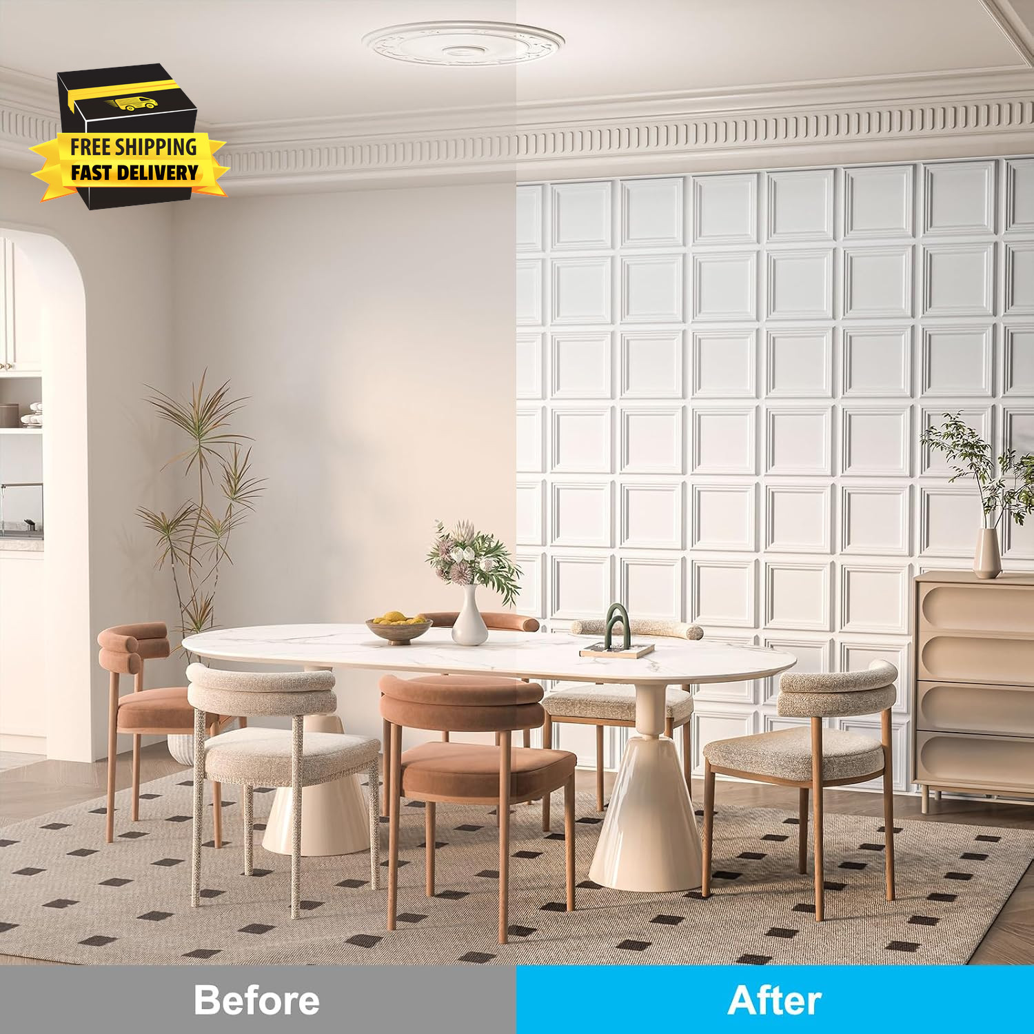33-Pack Accent 3D Textured Wall Panels, 11.8 X 11.8 In, White | Wipe Clean, PVC,