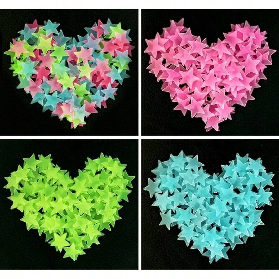 100pcs Glow In The Dark Stars Luminous Wall & Ceiling Star Stickers Home Decor