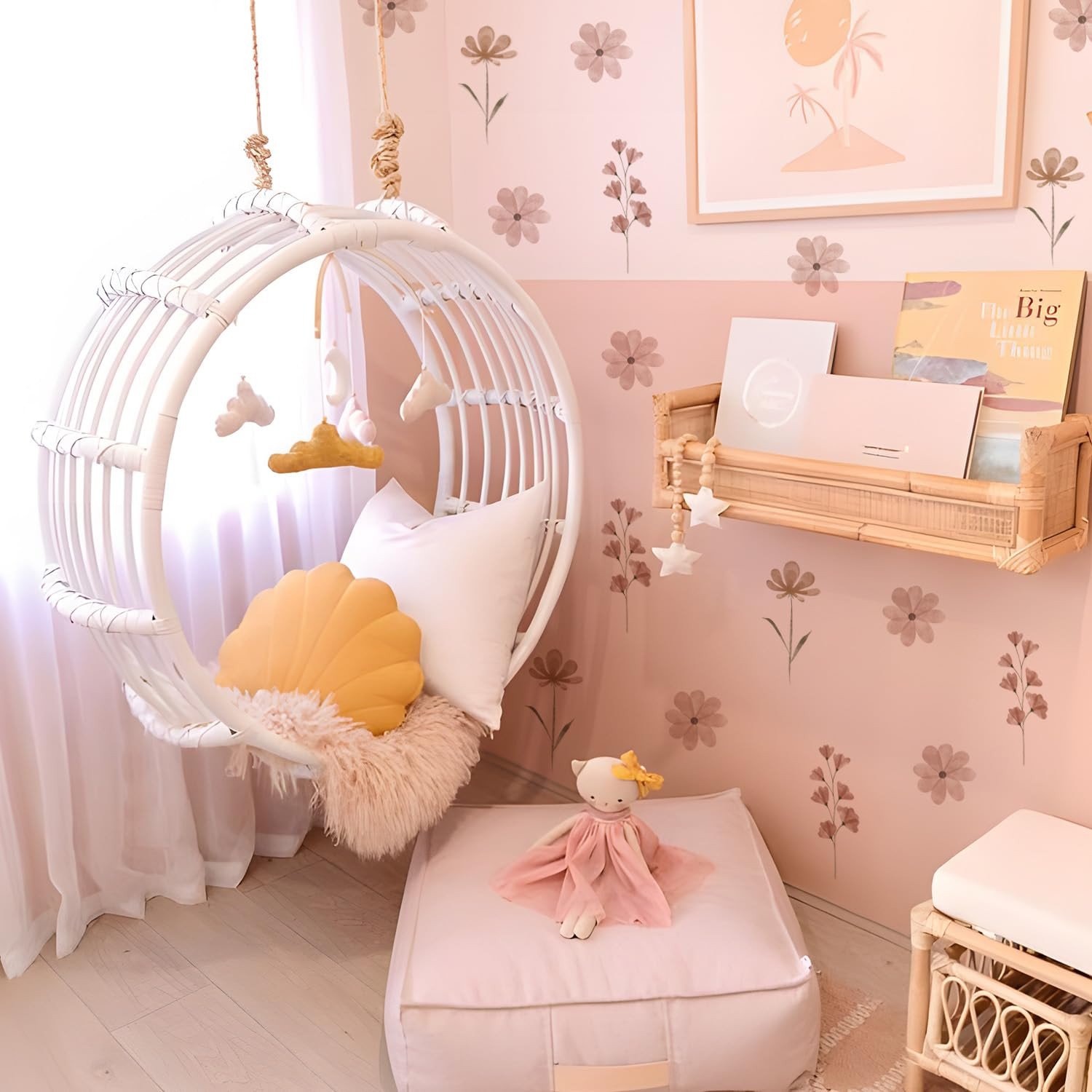 Daisy Wall Decals | 84 PCS Boho Flower Stickers for Girls' Rooms, Playrooms, and