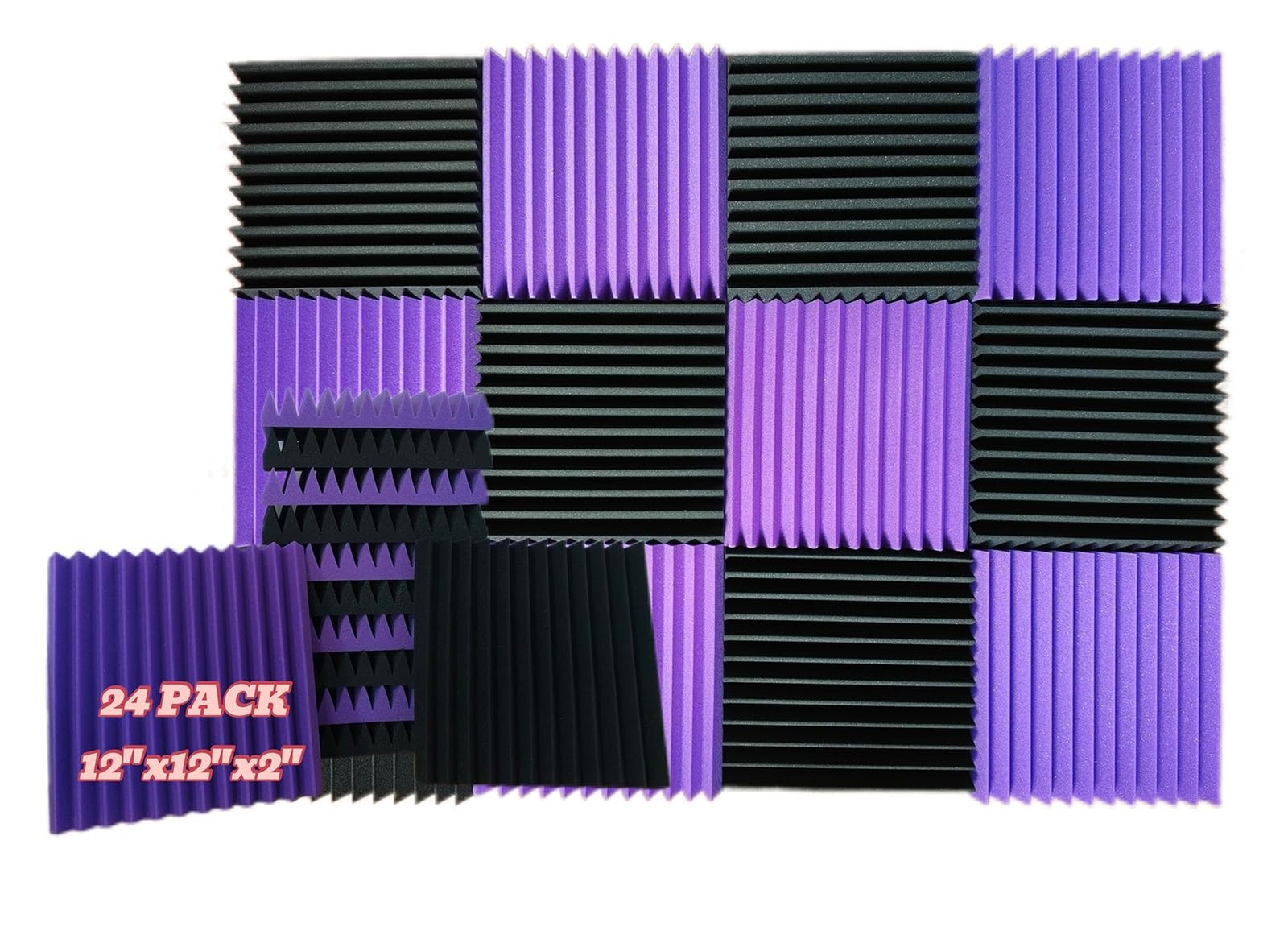 24 Pack, 12 x 12 x 2 inches, Acoustic panels, wall panels, sound panels, Used…