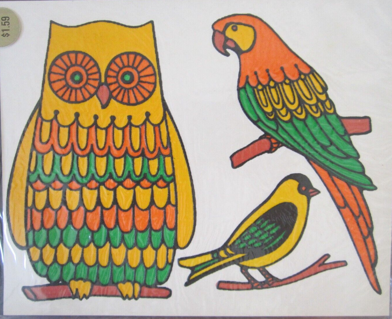 Meyercord VintageTwo Way View Glass Door Decorations Owl, Parrot, Bird ~ NOS