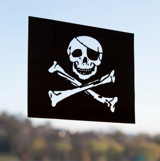 Jolly Roger Skull WINDOW CLING Decal Pirate Boat Flag Waterproof – 3 1/2 " x 5"